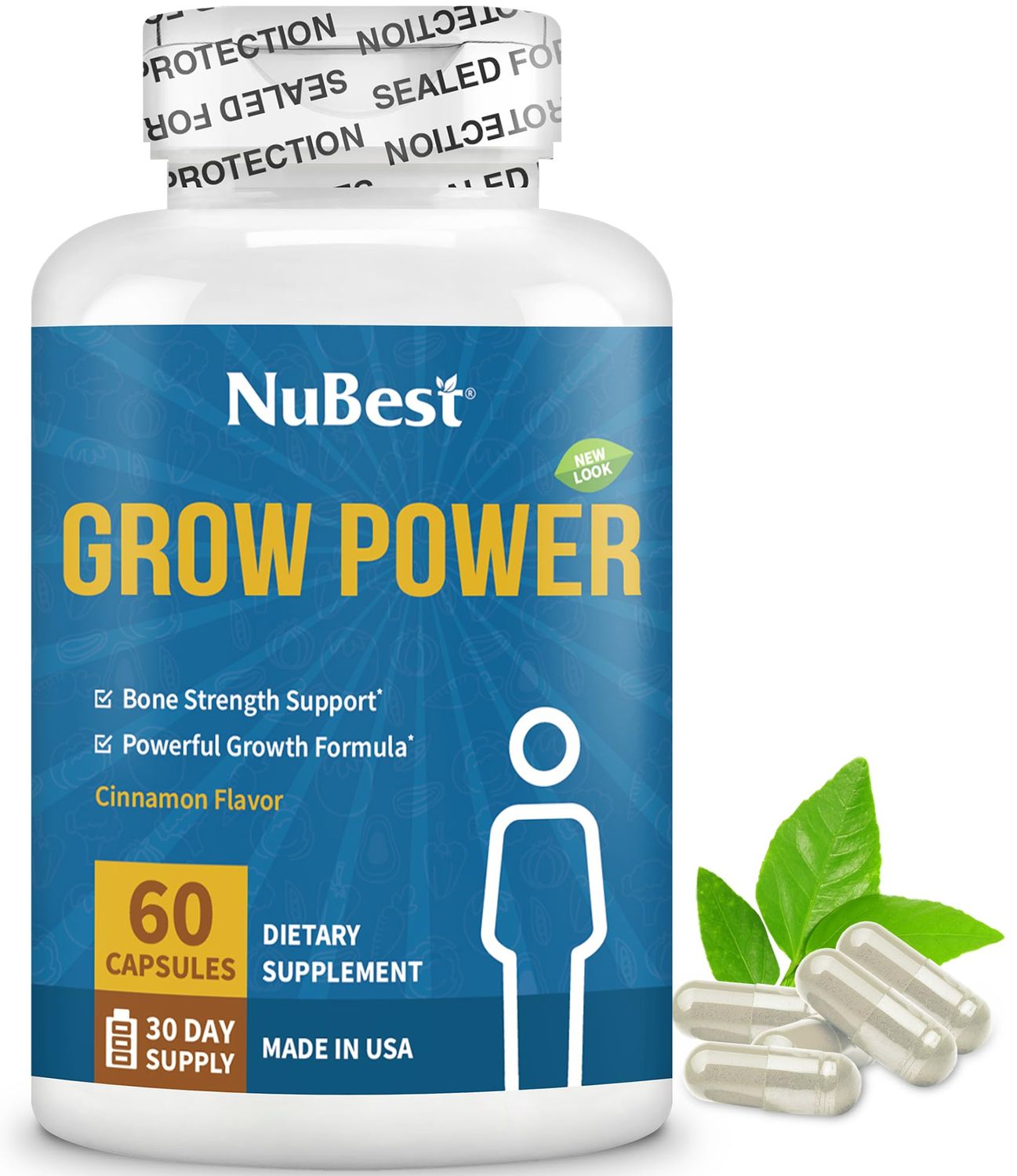 NuBest Grow Power - Calcium Supplement - Magnesium Supplement with Vitamin K2, Vitamin D3, Zinc and Multivitamin for Strong Bones, Overall Health for Age 10 - 60 Capsules 1 Month Supply