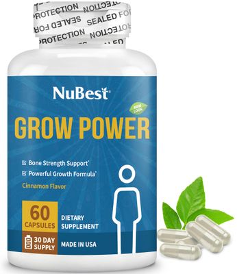NuBest Grow Power - Calcium Supplement - Magnesium Supplement with Vitamin K2, Vitamin D3, Zinc and Multivitamin for Strong Bones, Overall Health for Age 10 - 60 Capsules 1 Month Supply