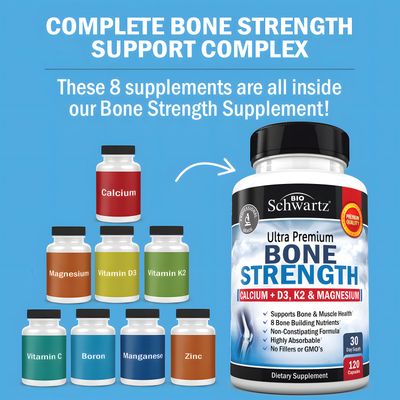 High Absorption Bone Strength Supplement - Gentle Non-Constipating Bone Health Supplement for Women Men with 9-in-1 Complex with Calcium Magnesium Zinc D3 K2 More - 3rd Party Tested - 1 Month