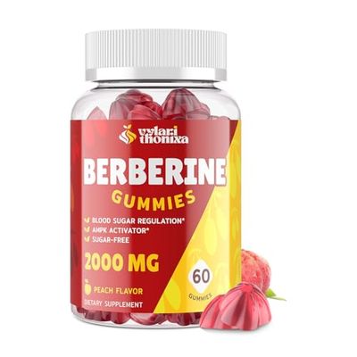 2000mg Berberine Supplement Gummies - High Potency Berberine with Ceylon Cinnamon Candy, Turmeric, Magnesium, Chromium - Sugar Free, Vegan, Non-GMO, Gluten-Free - Peach Flavor 60 Gummies - 1 Pack