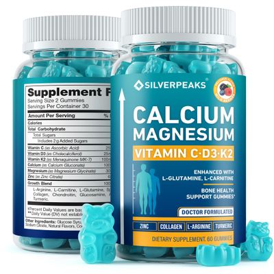 Calcium Magnesium Gummies - Bone Immune Support for Women Men with Vitamin D3, K2, Zinc Collagen - Natural Chewable Multi-Vitamin Supplement for Strong Bones Overall Wellness - 60 Chews
