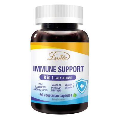 Lovita Immune Support 8 in 1, Elderberry with Zinc and Vitamin C, Vitamin D, Selenium Echinacea, Andrographis, Siberian Ginseng - Immune Booster Supplement, 60 Vegetarian Capsules