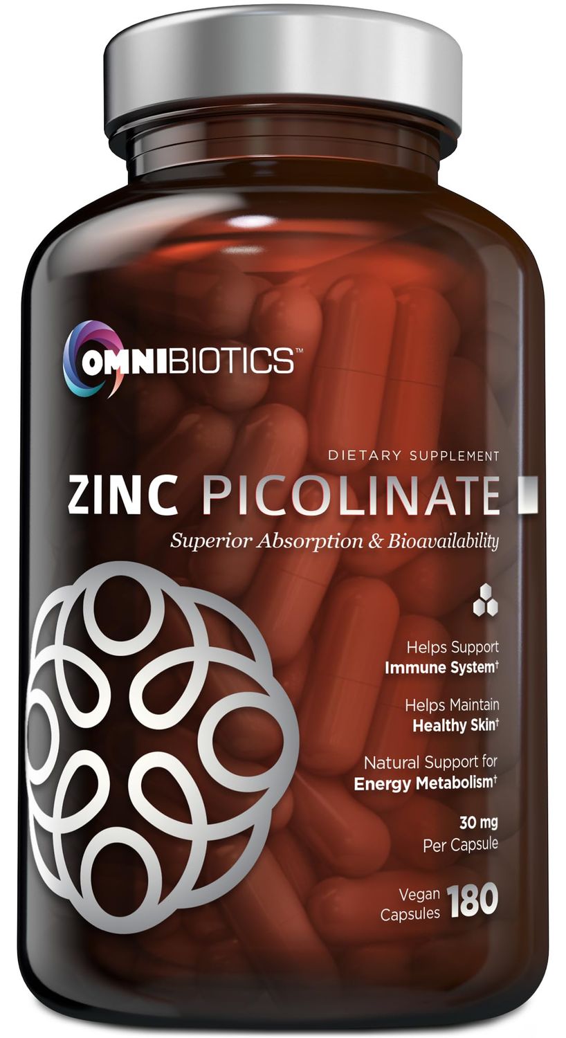 Zinc Picolinate 30mg Supplement for Men Women - Natural Vitamin with Superior Absorption for Immune System Support, Healthy Skin, Energy Metabolism, and Overall Wellness - 180 Vegan Capsules
