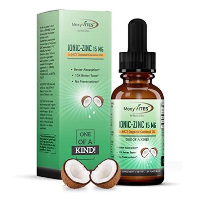 Organic Zinc Supplements for Kids, Adults - Zinc Sulfate - Liquid Zinc Supplement - Pure Ionic Zinc Drops in Coconut Oil for Immune Support, Skin - NO Preservatives Great Taste - 100 Vegan Servings