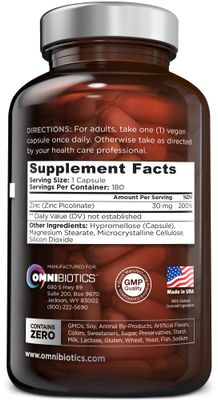 Zinc Picolinate 30mg Supplement for Men Women - Natural Vitamin with Superior Absorption for Immune System Support, Healthy Skin, Energy Metabolism, and Overall Wellness - 180 Vegan Capsules