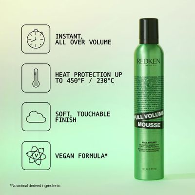 Redken Full Volume Mousse For All Hair Types Volumizing Hair Mousse Adds Maximum Body Lift to Lengths and Ends Moisturizes Hair and Protects Against Heat Damage Medium Control 12oz