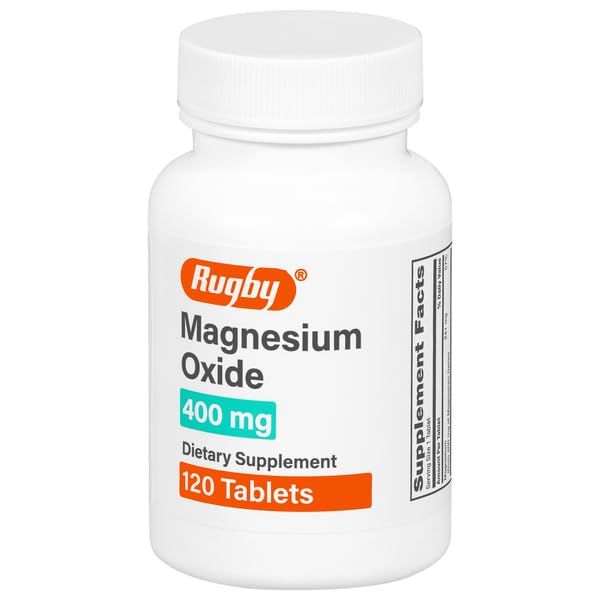 Rugby Magnesium Oxide 400 mg Tablets - Dietary Supplement - Gluten-Free - 120 Tablets (1 Pack)