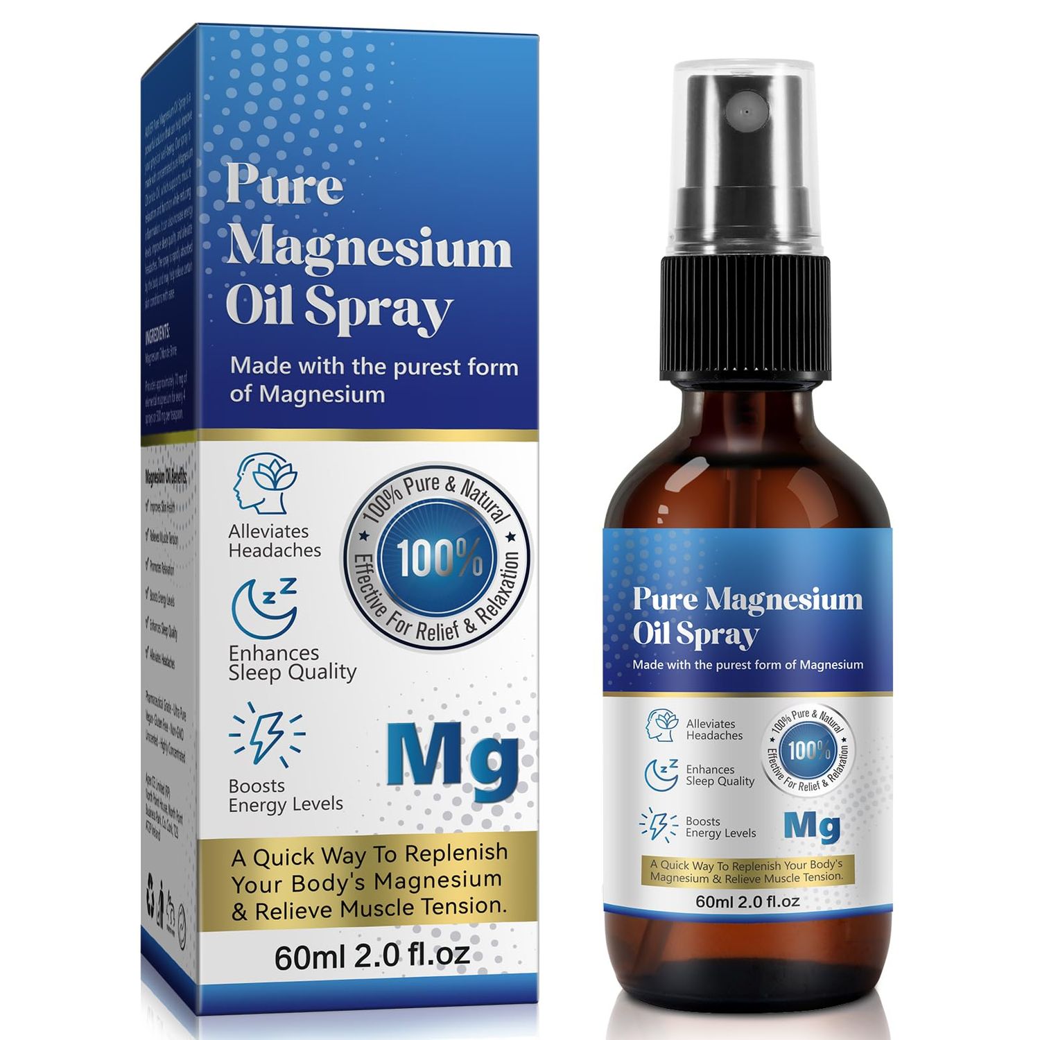 Generic 2 Fl Oz Magnesium Oil Spray - Pure Organic - High Concentration Magnesium - Non-GMO, Gluten-Free - Easy to Absorb (1pc)