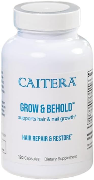 Caitera Grow Behold Clinically Tested Dietary Supplement for Thinning Hair Saw Palmetto, Biotin, Zinc Selenium to Support Hair Growth, Vitality, Shine Fullness Vegan 120 Capsules