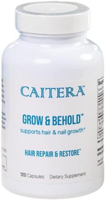 Caitera Grow Behold Clinically Tested Dietary Supplement for Thinning Hair Saw Palmetto, Biotin, Zinc Selenium to Support Hair Growth, Vitality, Shine Fullness Vegan 120 Capsules