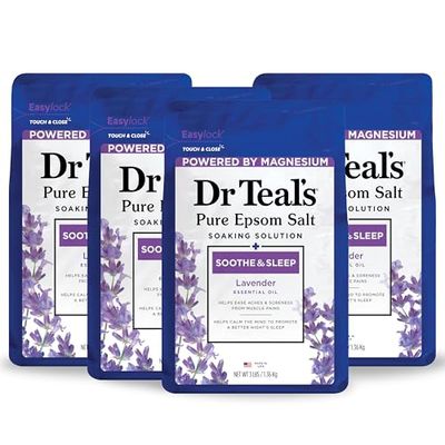 Dr Teal&#39;s Epsom Salt Magnesium Soak, Soothe Sleep with Lavender, 3 lbs (Pack of 4)