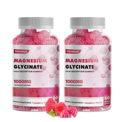 Magnesium Glycinate Gummies 1000mg - for Adults Magnesium Potassium Supplement with Vitamin D, B6, CoQ10 for Calm Mood Sleep Support - 120 RaspberryGummies -2 Pack