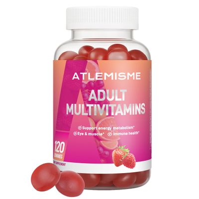 ATLEMISME Adults Multivitamin Gummies,Mixed Berry Flavor,Essential Daily Vitamins A, C, D2, E, B5, B6, B12, Biotin Zinc for Teens and Adults, 120 Count, 3g Each,Gelatin Free,Gluten-Free,Non-GMO