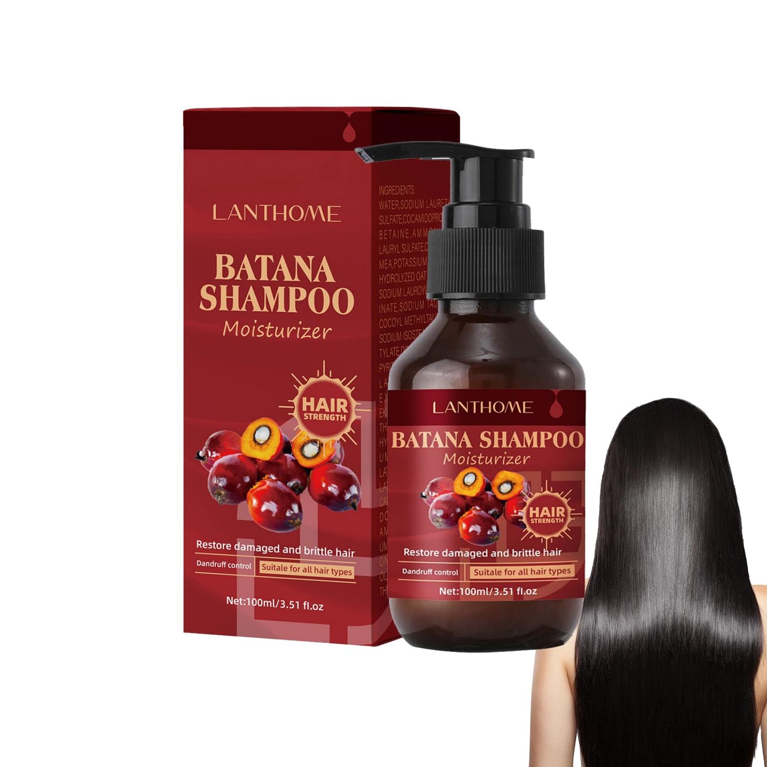Batana Shampoo with Vitamin C, Scalp Care Shampoo for Thinning Hair Restore Damaged Brittle Hair, Dandruff Control Suitale All Hair Types 100ml