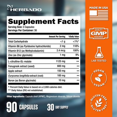 Testosterone Booster Supplement for Men - Male Enhancing Pills - Muscle Builder, Workout, Energy, Libido, Strength - Vitamin B6 B12, Zinc, Tongkat Ali, Fenugreek More - Total Test Boost, 90 Capsules