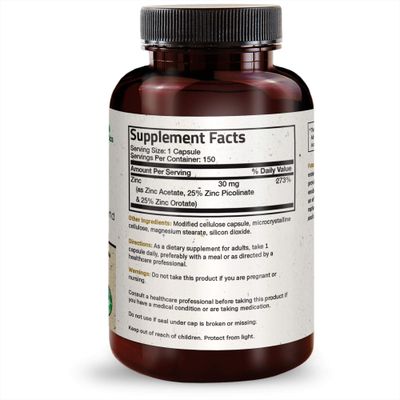 Futurebiotics Zinc Triple Action 30mg Key Nutrient Blend Immune Support Supplement with Zinc Acetate, Picolinate Orotate - Immune, Antioxidant Skin Health Support - 150 Vegetarian Capsules