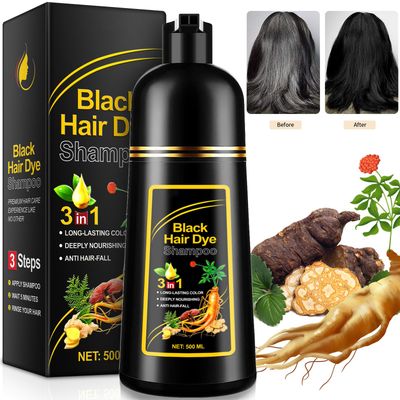 Black Hair Dye Shampoo 3 in 1 for Gray Hair 500ML Instant Hair Color Shampoo for Men Women - Color Shampoo for Dark Hair Colors in Minutes Long Lasting