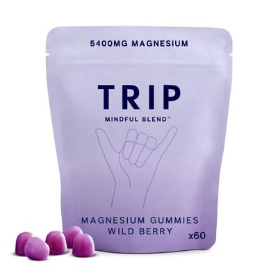 TRIP Magnesium Glycinate Gummies Infused with L Theanine, Vegan, Sugar Free Magnesium Supplement for Adults, 180mg per Serving, On The Go Calming Gummy, Wild Berry Flavor, 1 Bag - 60 Count