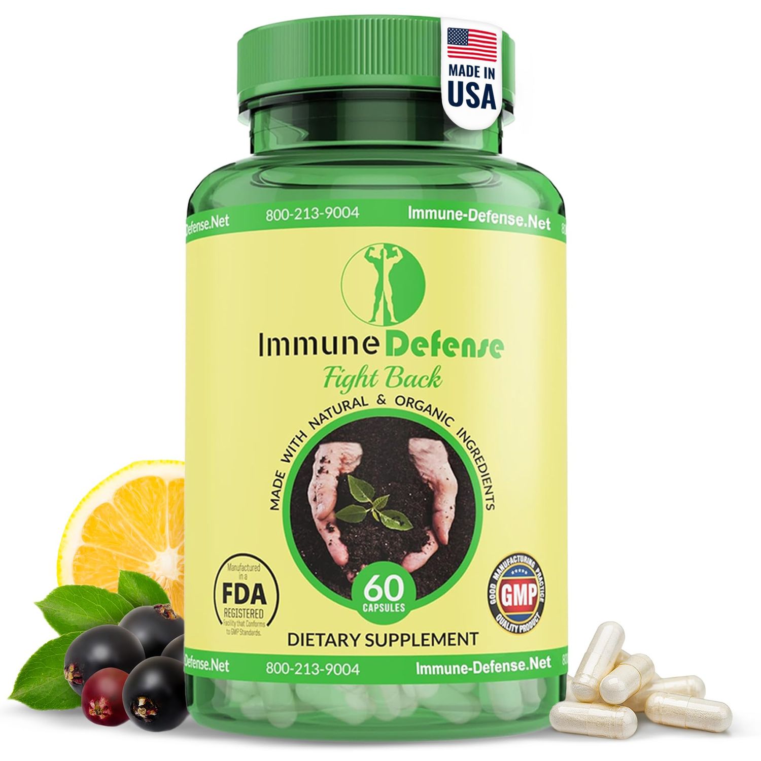 Immune Support Supplement - Natural Organic Immune Boosters for Adults - Immunity Support with Vitamin C Vitamin D, Garlic, Ginger, Lemon, Elderberry, Selenium Zinc - 60 Capsules
