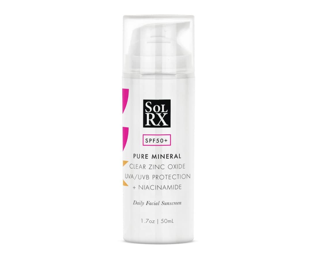 SolRX Pure Mineral SPF 50 Face Sunscreen - 1.7oz Zinc Oxide Sunscreen with Niacinamide, Daily Facial Sunscreen, Reef Safe Sunscreen