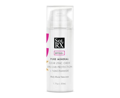 SolRX Pure Mineral SPF 50 Face Sunscreen - 1.7oz Zinc Oxide Sunscreen with Niacinamide, Daily Facial Sunscreen, Reef Safe Sunscreen