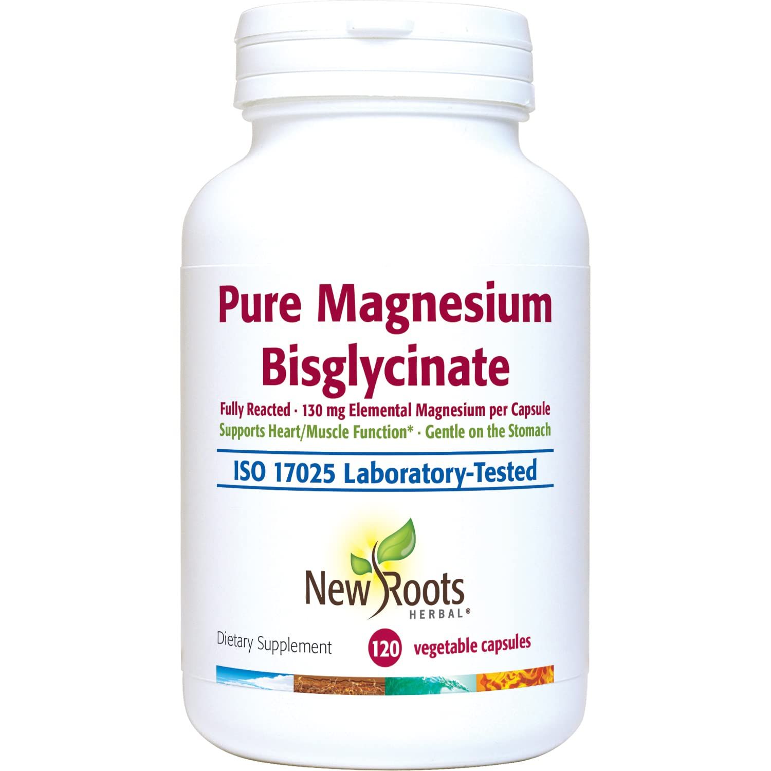 New Roots Pure Magnesium Bisglycinate Supplement (130 mg) Improved Magnesium Glycinate, Gentle on The Stomach, no Laxative Effect (120 Veg Caps)