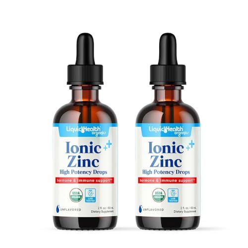 LIQUIDHEALTH Ionic Zinc 15mg, 2 Oz Zinc Liquid, Pure Zinc Vitamin Drops, Liquid Vitamin Zinc Supplement, Zinc Sulfate Heptahydrate for Adults, Men Women, Toddler Zinc for Kids 4 Up (2 Pack)