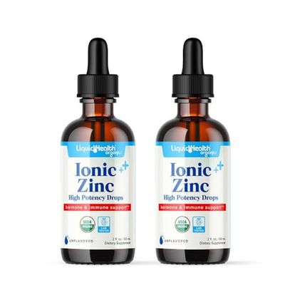 LIQUIDHEALTH Ionic Zinc 15mg, 2 Oz Zinc Liquid, Pure Zinc Vitamin Drops, Liquid Vitamin Zinc Supplement, Zinc Sulfate Heptahydrate for Adults, Men Women, Toddler Zinc for Kids 4 Up (2 Pack)