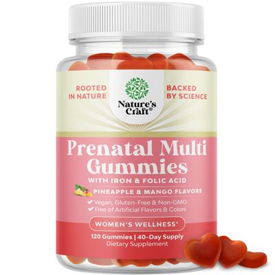 Natures Craft Vegan Prenatal Gummies for Women - Gummy Prenatal Vitamins for Women with Iron Folic Acid and Superfruit Blend - Chewable Vitamins Gummy Formula (Pineapple Mango) 40 Day Supply