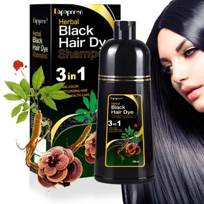 Dapoprren Black Hair Dye Shampoo, 3 in 1 for Gray Hair, Herbal Ingredients, Covers 100 Gray, Lasts 30 Days, Ammonia Parabens Free, 17oz500ML