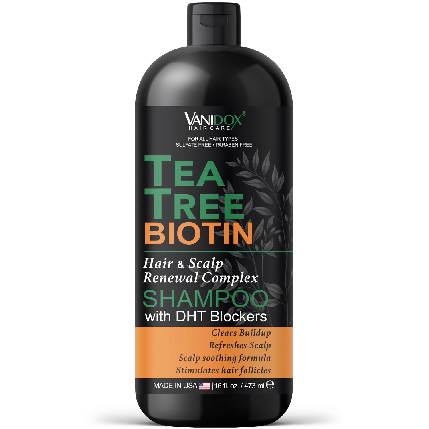 VANIDOX Tea Tree Shampoo with Biotin and 100 Pure Tea Tree Oil for Itchy and Dry Scalp - Sulfate and Paraben Free - Tea Tree Oil Shampoo - 16 fl. oz.