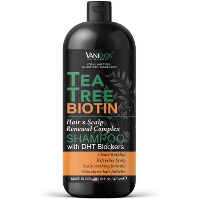 VANIDOX Tea Tree Shampoo with Biotin and 100 Pure Tea Tree Oil for Itchy and Dry Scalp - Sulfate and Paraben Free - Tea Tree Oil Shampoo - 16 fl. oz.