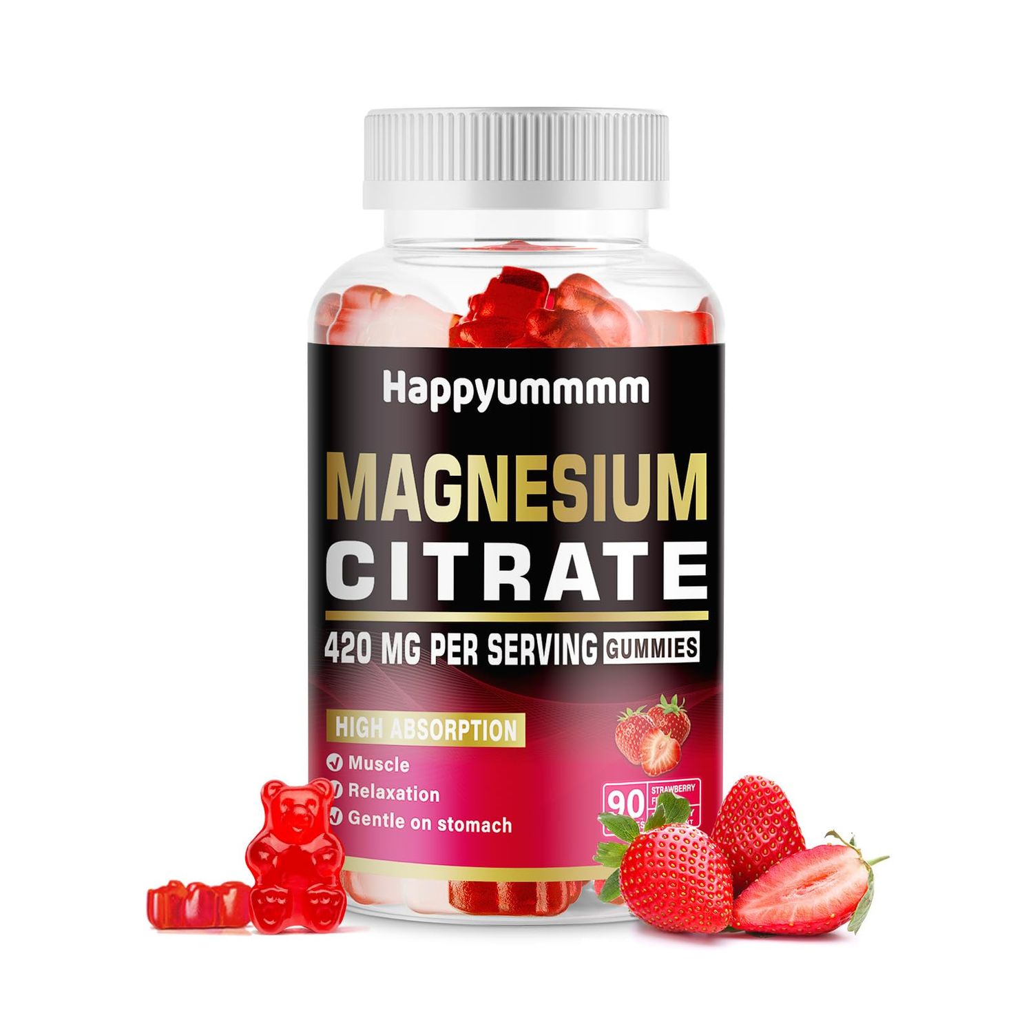 Magnesium Citrate Gummies 420mg per Serving - 90 Vegan Gummies - Promotes Healthy Relaxation, Muscle, Bone, Energy Support (90 Strawberry Gummies).