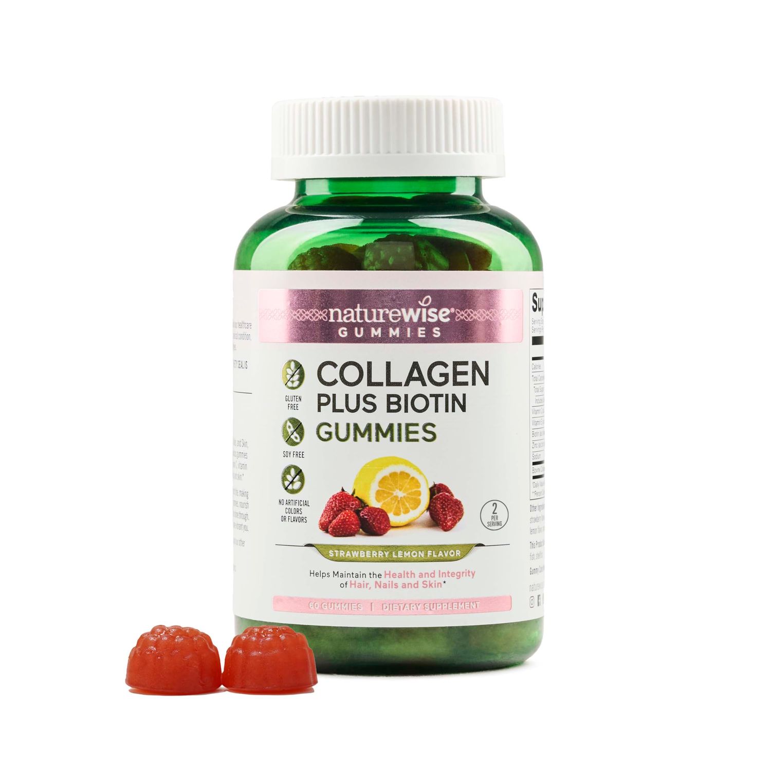 NatureWise Collagen Gummies - Hydrolyzed Collagen Gummies - Type 1 3 Peptides for Women Biotin, Vitamin C, E, Zinc for Hair Skin and Nails Support - 60 Count1-Month Supply