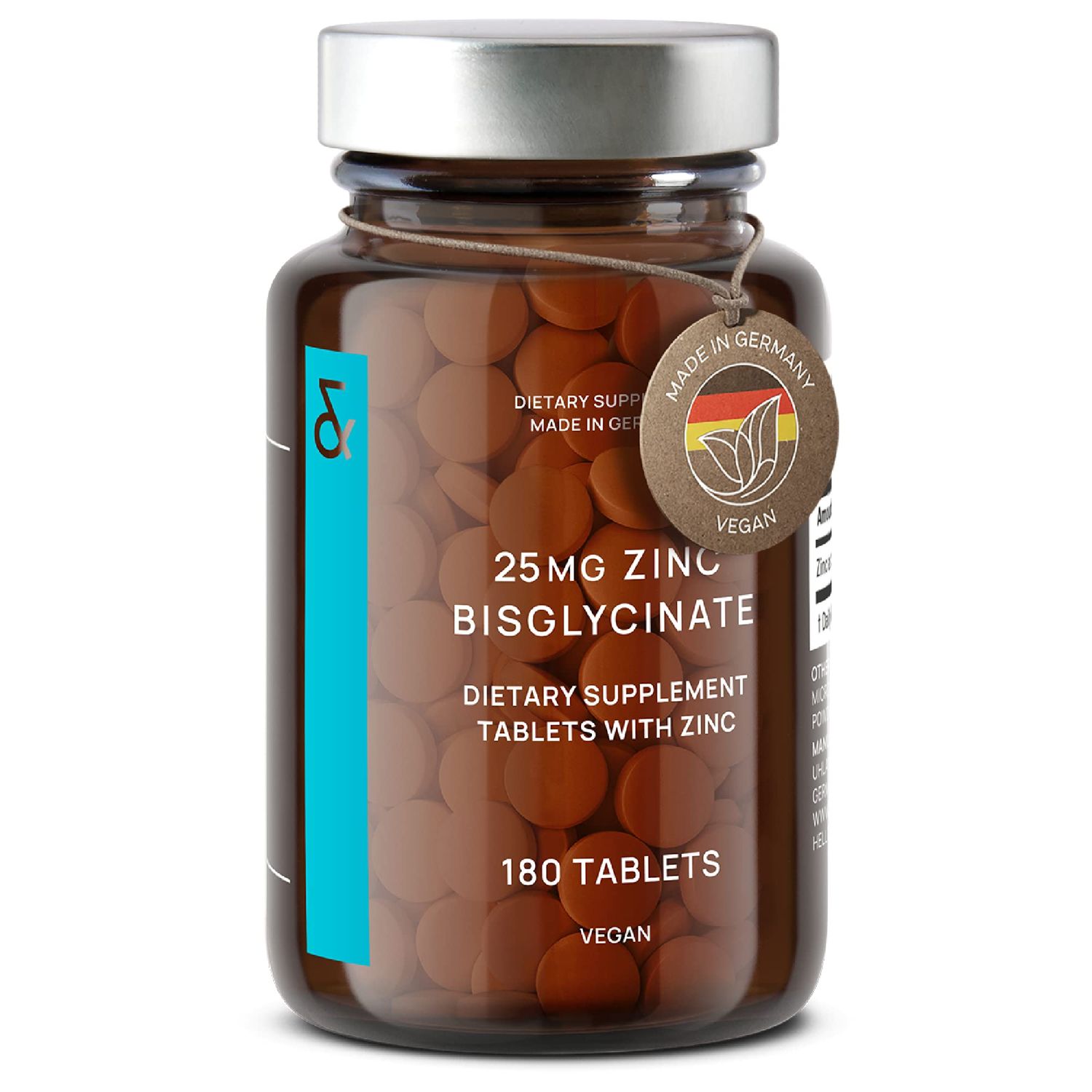 CLAV Zinc Bisglycinate 25mg - 180 Tablets (6 Months Supply) - Natural Chelated Zinc Supplement - Vegan Zinc Glycinate for Immune Skin Support