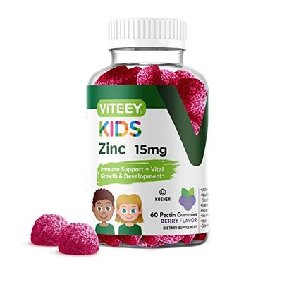 Zinc for Kids Gummies, 15mg - Immune Support for Kids Teens - Powerful Natural Antioxidant, Kids Zinc Vitamin Supplement - Vegan, Gelatin Free, Gluten Free - Tasty Chewable Berry Flavor Gummy