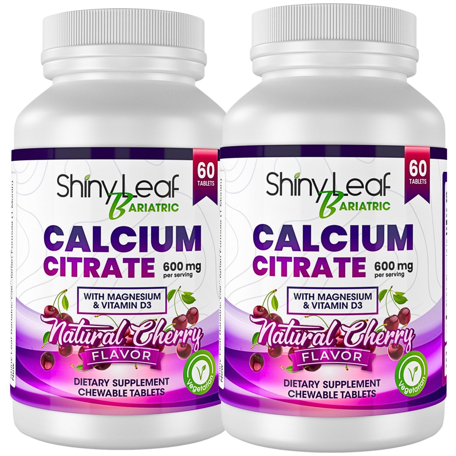 Shiny Leaf Bariatric Calcium Citrate Chews - 600mg, with Vitamin D 3 Plus Magnesium - Chewable Supplements for Women and Men, Bariatric Patients Vitamins for Bone and Joints Health, 120 Count, Cherry