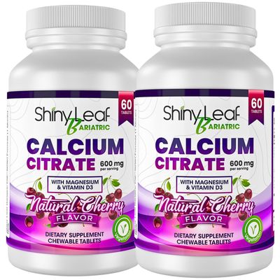 Shiny Leaf Bariatric Calcium Citrate Chews - 600mg, with Vitamin D 3 Plus Magnesium - Chewable Supplements for Women and Men, Bariatric Patients Vitamins for Bone and Joints Health, 120 Count, Cherry