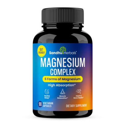 Magnesium Complex Supplement 90 Capsules 500mg with Magnesium Glycinate, Lysinate Glycinate, Citrate, Oxide, Aspartate, Malate Zinc High Absorption Vegetarian Capsules for Men and Women