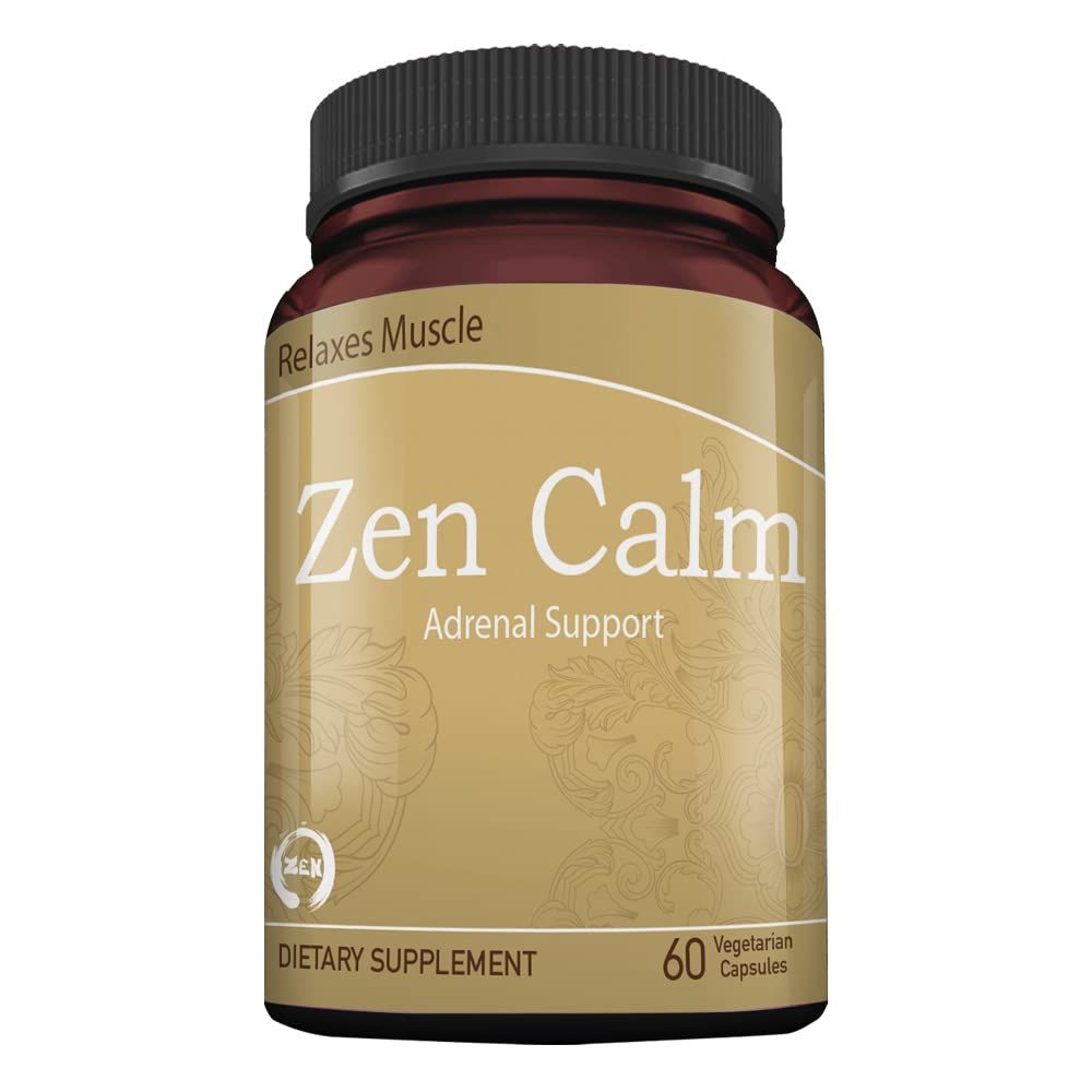 Zen Calm Stress Adrenal Support Supplement Organic Adaptogenic Herbs - Magnesium, B Vitamins, GABA More to Support a Natural Calm. Non-Drowsy. Non-GMO (60 Veggie Caps)