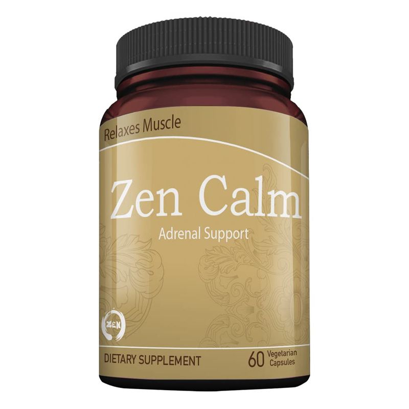 Zen Calm Stress Adrenal Support Supplement Organic Adaptogenic Herbs - Magnesium, B Vitamins, GABA More to Support a Natural Calm. Non-Drowsy. Non-GMO (60 Veggie Caps)
