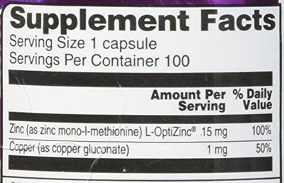 Vitacost Zinc Copper 15 mg 1 mg - 100 Capsules