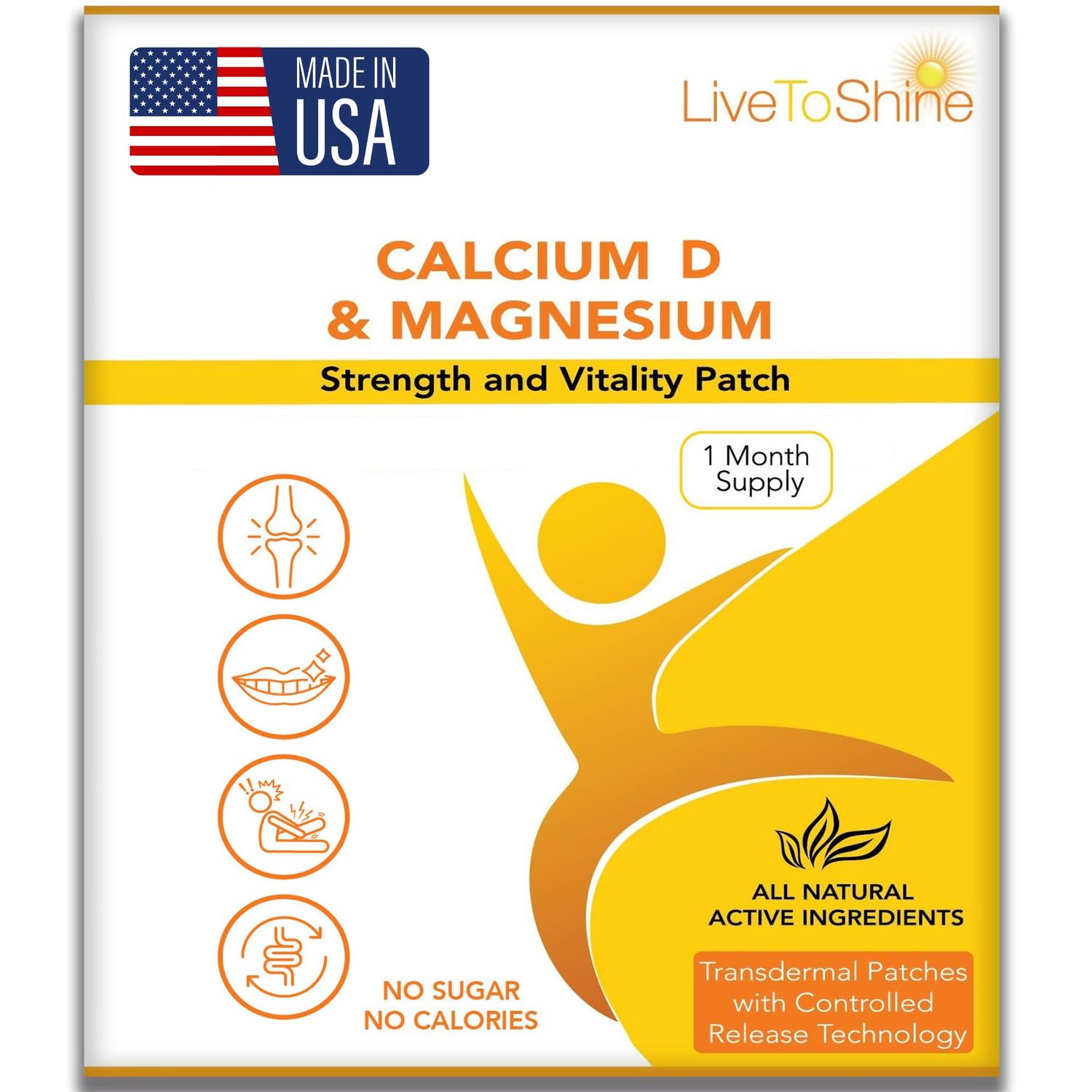Calcium Magnesium D3 Topical Patches for Men and Women - One Month Supply - USA Made by Live to Shine