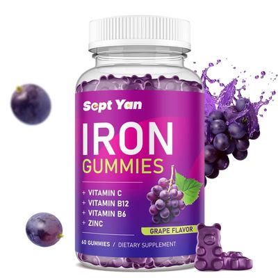 SEPT YAN Iron Gummies for Women Kids - with Vitamin C, B12, B6, Zinc - Blood Builder Energy - Iron Supplement Gummies Support for Iron Deficiency, Anemia - 60 Vegan Gummies Grape Flavor