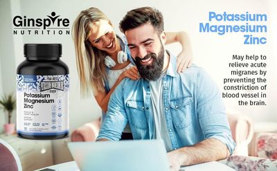 Magnesium Potassium Supplements wZinc - 90 Capsules - Magnesium Potassium Zinc for Vascular Health - High Absorption Vegan Potassium Magnesium Supplement for Leg Cramps Sleep