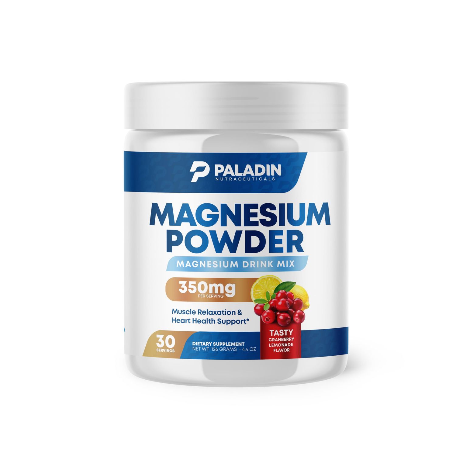 Paladin Nutraceuticals Magnesium Powder - Anti-Stress Drink Mix for Calm Regularity - Magnesium Citrate Supplement - Relaxation, Muscle Heart Support - Cranberry Lemonade Flavor - 30 Servings