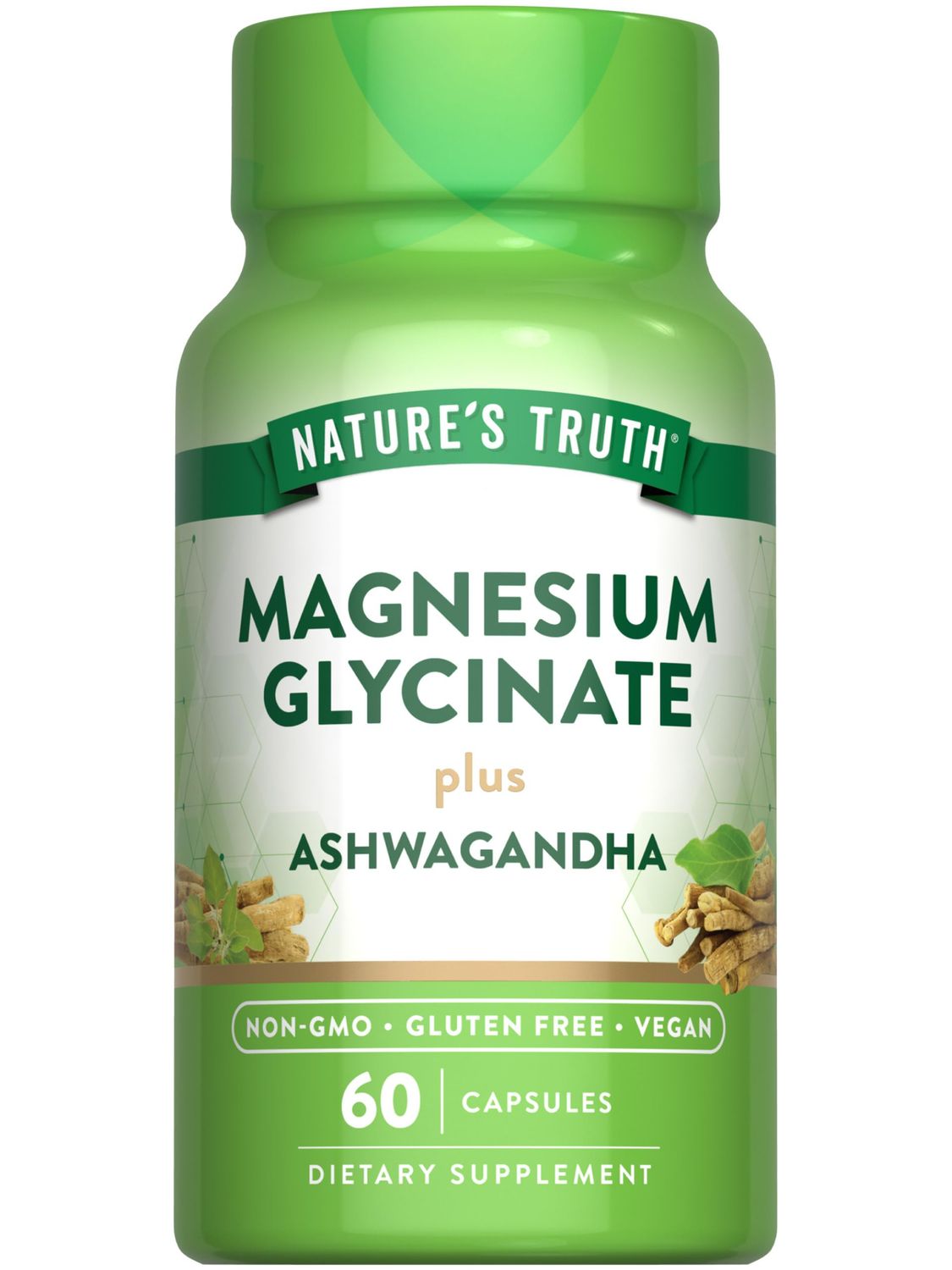 Nature&#39;s Truth Magnesium Glycinate with Ashwagandha 60 Capsules Vegan, Non-GMO Gluten Free Supplement