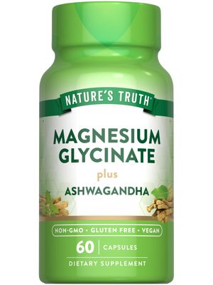 Nature&#39;s Truth Magnesium Glycinate with Ashwagandha 60 Capsules Vegan, Non-GMO Gluten Free Supplement