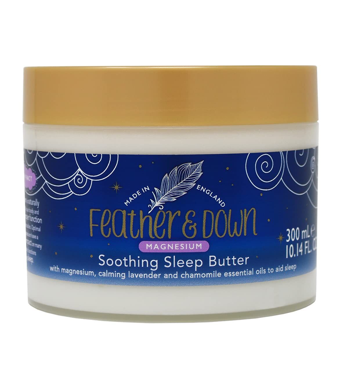 Feather Down 300ml Magnesium Soothing Sleep Butter, Enriched with Magnesium, Calming Lavender Chamomile Essential Oils to aid Sleep, Vegan Cruelty Free