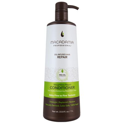 Macadamia Professional Hair Care Sulfate Paraben Free Natural Organic Cruelty-Free Vegan Hair Products Weightless Repair Hair Conditioner, Green, Conditioner, 33.8 Fl Oz